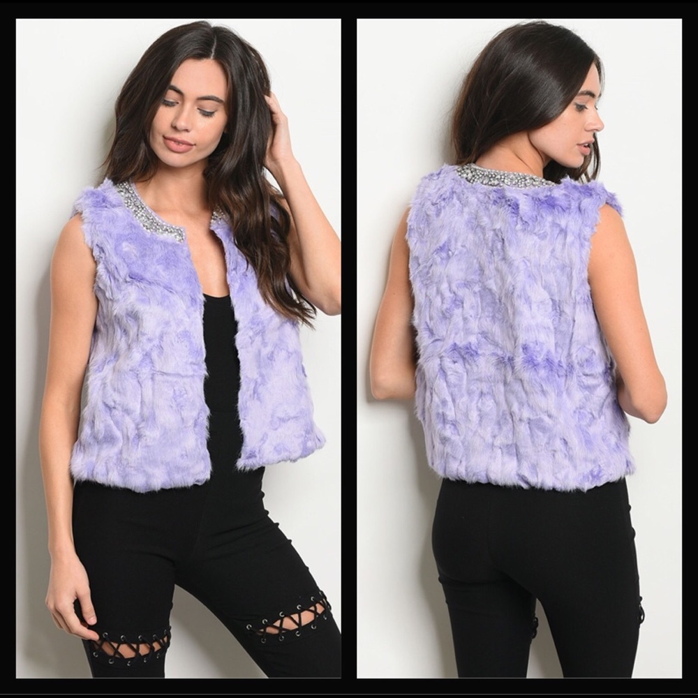 Lavender Faux Fur Beaded Vest - Picture 5 of 6